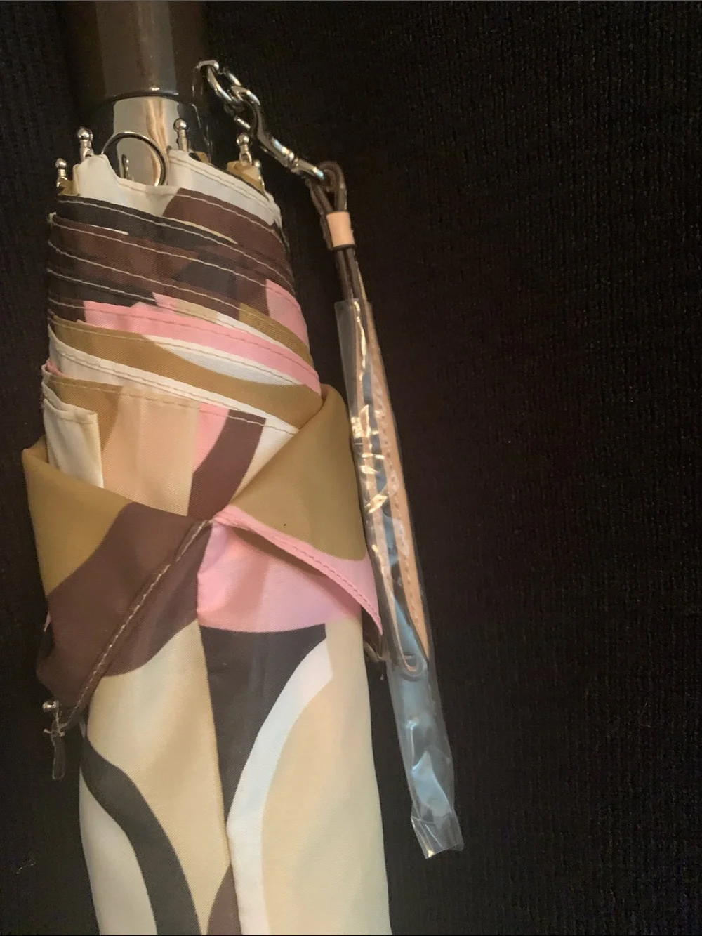 Coach Compact Umbrella - Pink, Brown & Cream Pattern